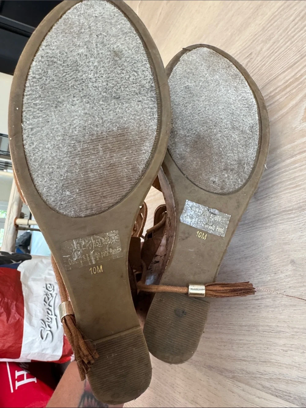G by Guess Tan Suede Lace-Up Wedge Sandals